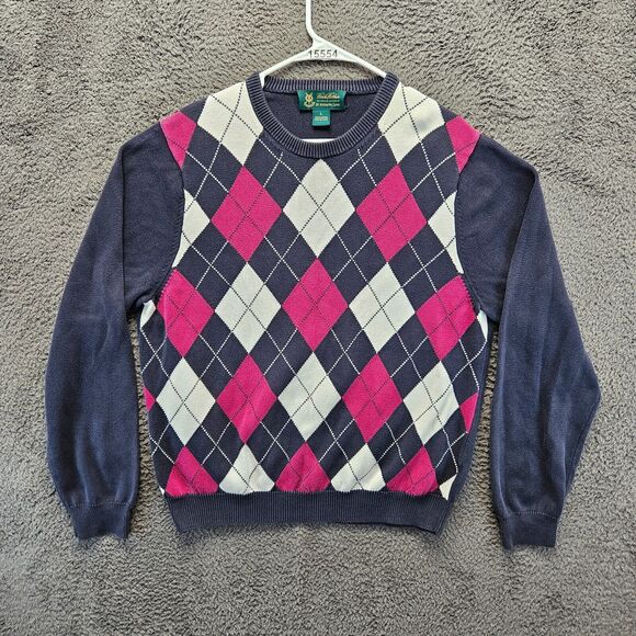 Brooks Brother St Andrew Links Sweater Men Size Large‎ Blue Pink Argyle - Picture 1 of 9
